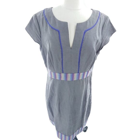 Boden stunning linen dress in grays/purples sz 12 - Picture 4 of 14